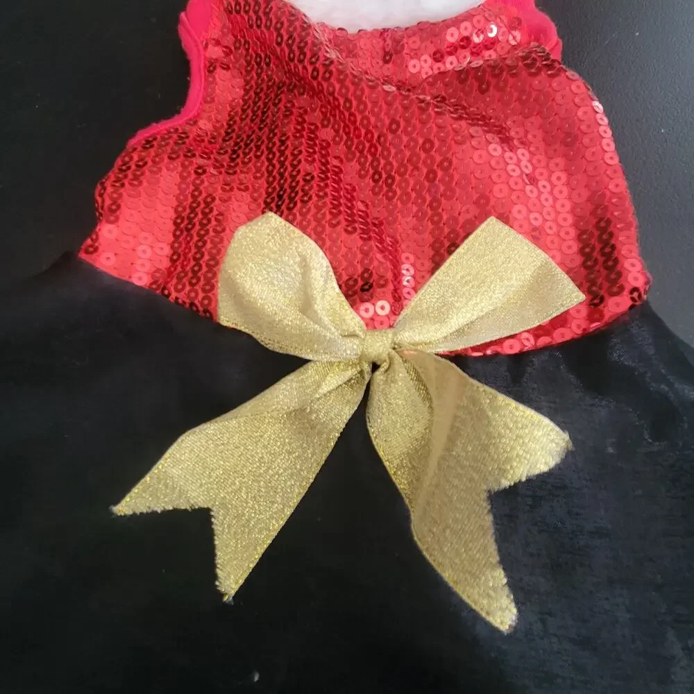 2 Christmas Holiday Party Dog Dress Red Black Sequin Velvet Bows Size‎ Small